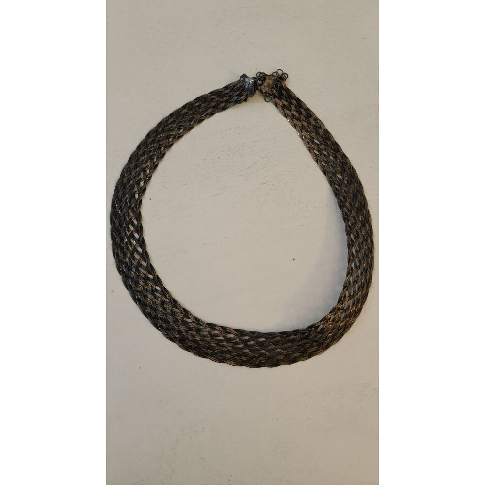 Vintage KA 1772 Italian Sterling Silver Braided Mesh Choker Necklace 16.5" 22g